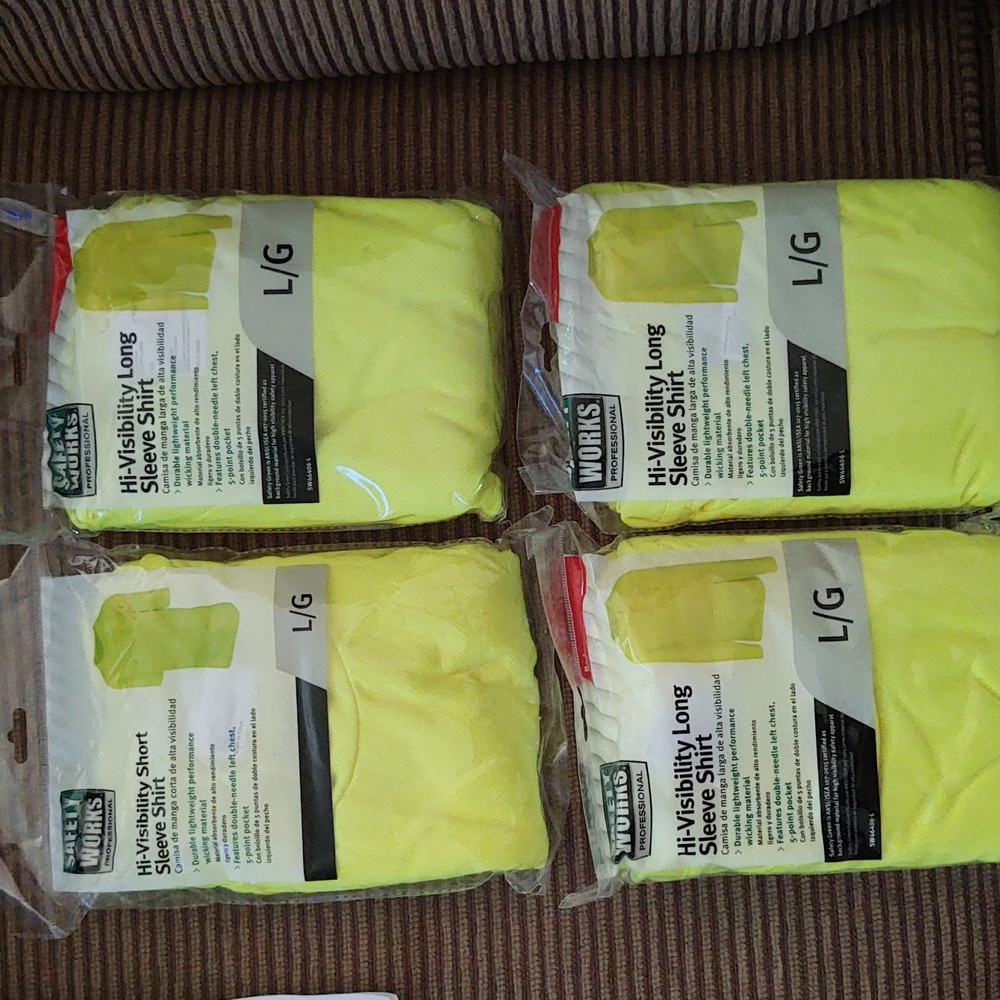 Hi-Visibility Shirts (4) - one short sleeve, three long sleeve.  Size Large.